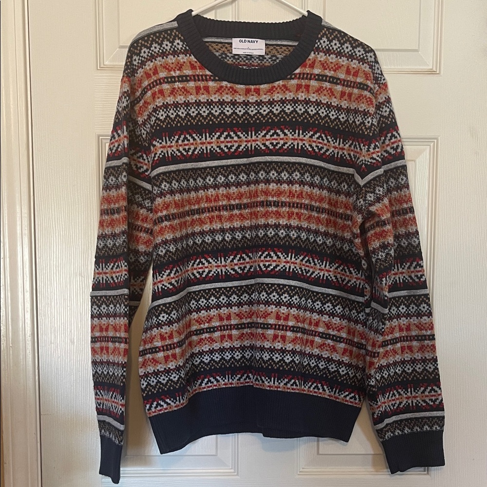 Old Navy So Soft Winter Festive Knit Crewneck Sweater in Red and Blue